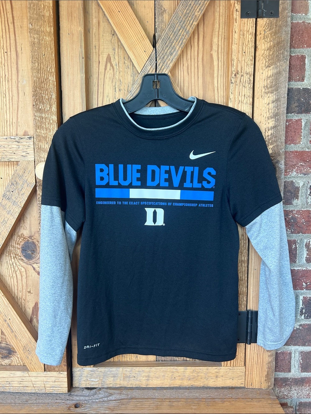 Youth Nike Black-Gray Duke 'Blue Devils' Long-Sleeve Layered Tee Dri-fit medium
